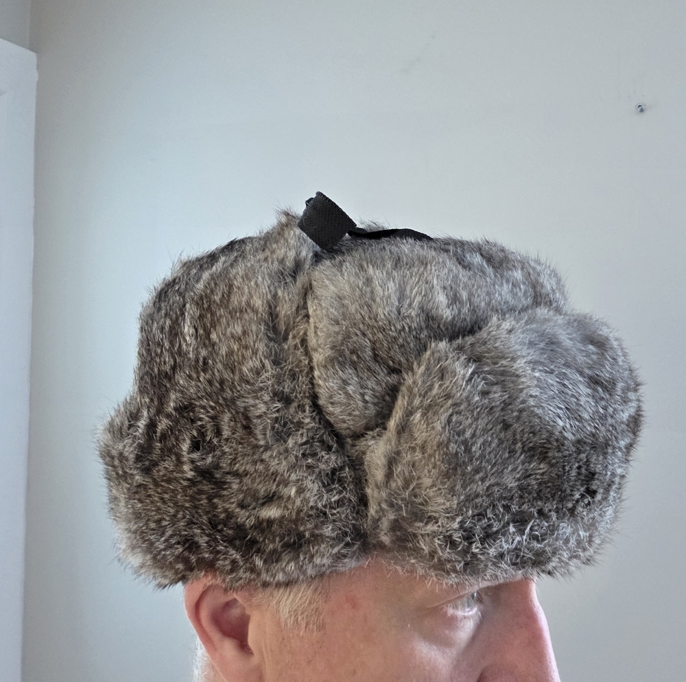 Vintage Bushline outdoors Trapper winter hat Russian style hunting rabbit fur L
